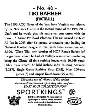 2018 Sportkings - Mini #46 Tiki Barber Back