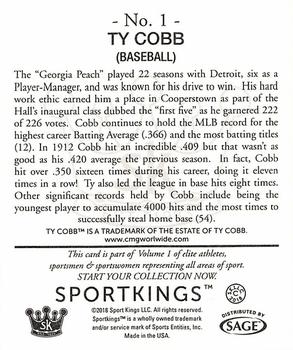 2018 Sportkings - Mini #1 Ty Cobb Back