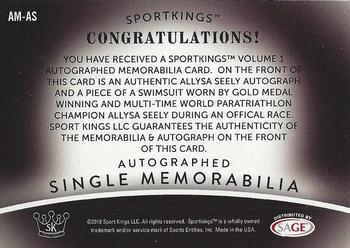 2018 Sportkings - Autographed Memorabilia #AM-AS Allysa Seely Back