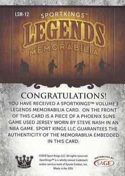 2018 Sportkings - Legends Memorabilia #LSM-12 Steve Nash Back