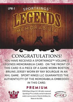 2018 Sportkings - Legends Premium Memorabilia Red #LPM-1 Ray Bourque Back
