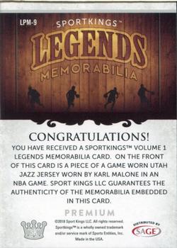 2018 Sportkings - Legends Premium Memorabilia Silver #LPM-9 Karl Malone Back