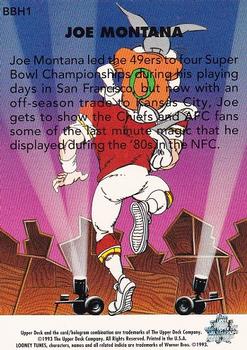 1993 Upper Deck Adventures in Toon World - Bugs Bunny Hare-Os #BBH1 Joe Montana Back