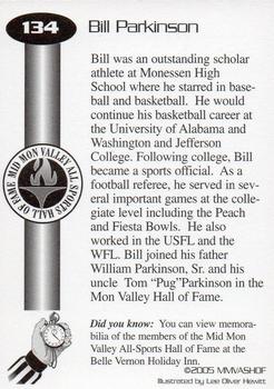 2005 Mid Mon Valley All Sports Hall of Fame #134 Bill Parkinson, Jr. Back