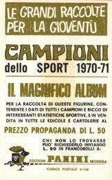 1970 Panini Campioni Dello Sport #40 Paul Nihill Back