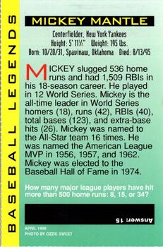 1998 Sports Illustrated for Kids - Baseball Legends #NNO MIckey Mantle Back