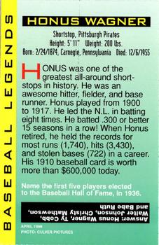 1998 Sports Illustrated for Kids - Baseball Legends #NNO Honus Wagner Back