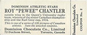 1924-25 Dominion Chocolate Athletic Stars (V31) #2 Peewee Chantler Back