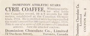 1924-25 Dominion Chocolate Athletic Stars (V31) #3 Cyril Coaffee Back