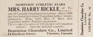 1924-25 Dominion Chocolate Athletic Stars (V31) #10 Mrs. Harry Bickle Back