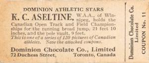 1924-25 Dominion Chocolate Athletic Stars (V31) #11 K.C. Aseltine Back