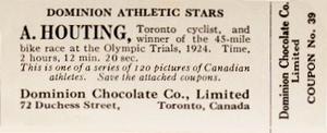 1924-25 Dominion Chocolate Athletic Stars (V31) #39 A. Houting Back