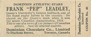 1924-25 Dominion Chocolate Athletic Stars (V31) #40 Frank Leadlay Back
