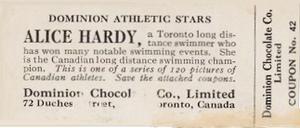 1924-25 Dominion Chocolate Athletic Stars (V31) #42 Alice Hardy Back