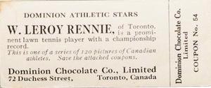 1924-25 Dominion Chocolate Athletic Stars (V31) #54 W. LeRoy Rennie Back