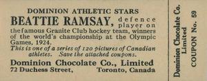 1924-25 Dominion Chocolate Athletic Stars (V31) #59 Beattie Ramsay Back