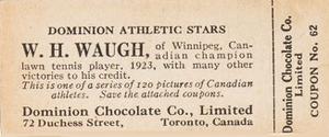 1924-25 Dominion Chocolate Athletic Stars (V31) #62 W.H. Waugh Back