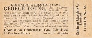1924-25 Dominion Chocolate Athletic Stars (V31) #64 George Young Back