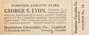 1924-25 Dominion Chocolate Athletic Stars (V31) #72 George Lyon Back