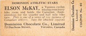 1924-25 Dominion Chocolate Athletic Stars (V31) #80 Elson McKay Back