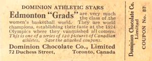 1924-25 Dominion Chocolate Athletic Stars (V31) #87 Edmonton Commercial 