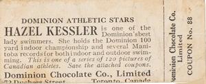 1924-25 Dominion Chocolate Athletic Stars (V31) #88 Hazel Kessler Back