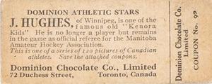 1924-25 Dominion Chocolate Athletic Stars (V31) #92 J. Hughes Back