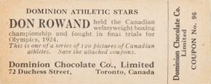 1924-25 Dominion Chocolate Athletic Stars (V31) #96 Don Rowand Back