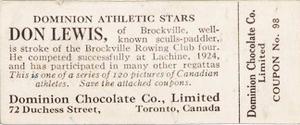 1924-25 Dominion Chocolate Athletic Stars (V31) #98 Don Lewis Back
