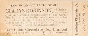 1924-25 Dominion Chocolate Athletic Stars (V31) #108 Gladys Robinson Back