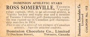 1924-25 Dominion Chocolate Athletic Stars (V31) #113 Ross Somerville Back