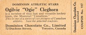 1924-25 Dominion Chocolate Athletic Stars (V31) #117 Ogie Cleghorn Back