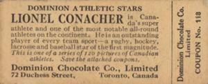 1924-25 Dominion Chocolate Athletic Stars (V31) #118 Lionel Conacher Back