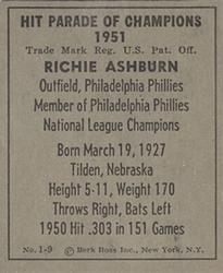 1951 Berk Ross #1-9 Richie Ashburn Back
