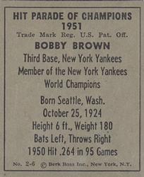 1951 Berk Ross #2-6 Bobby Brown Back
