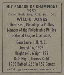 1951 Berk Ross #2-8 Willie Jones Back
