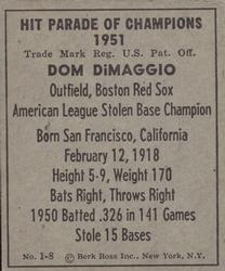 1951 Berk Ross #1-8 Dom DiMaggio Back