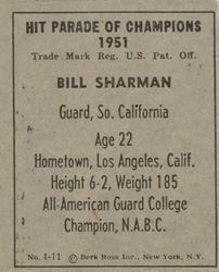 1951 Berk Ross #4-11 Bill Sharman Back