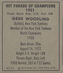 1951 Berk Ross #4-1 Gene Woodling Back