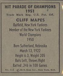 1951 Berk Ross #4-2 Cliff Mapes Back