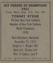 1951 Berk Ross #4-4 Tommy Byrne Back