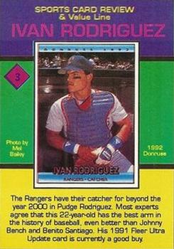 1993 The Sports Card Review & Value Line Prime Pics #3 Ivan Rodriguez Back