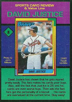 1993 The Sports Card Review & Value Line Prime Pics #8 David Justice Back