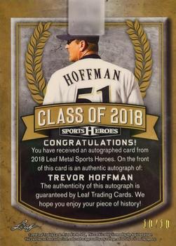 2018 Leaf Metal Sports Heroes - Class of 2018 Autograph Blue #CO-TH1 Trevor Hoffman Back