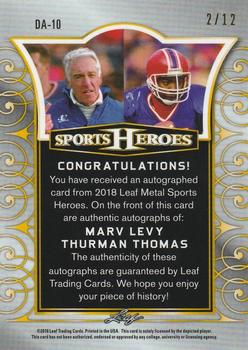 2018 Leaf Metal Sports Heroes - Dual Autograph Blue #DA-10 Marv Levy / Thurman Thomas Back