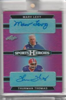 2018 Leaf Metal Sports Heroes - Dual Autograph Pink #DA-10 Marv Levy / Thurman Thomas Front