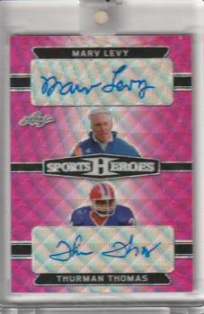 2018 Leaf Metal Sports Heroes - Dual Autograph Pink Wave #DA-10 Marv Levy / Thurman Thomas Front