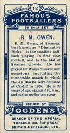 1908 Ogden's Famous Footballers #12 Dicky Owen Back