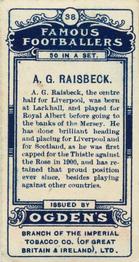 1908 Ogden's Famous Footballers #38 A. G. Raisbeck Back