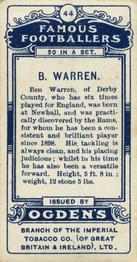 1908 Ogden's Famous Footballers #44 B. Warren Back